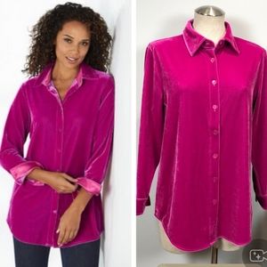 Soft Surroundings Fuchsia Pink Velvet Boyfriend Tunic Top
